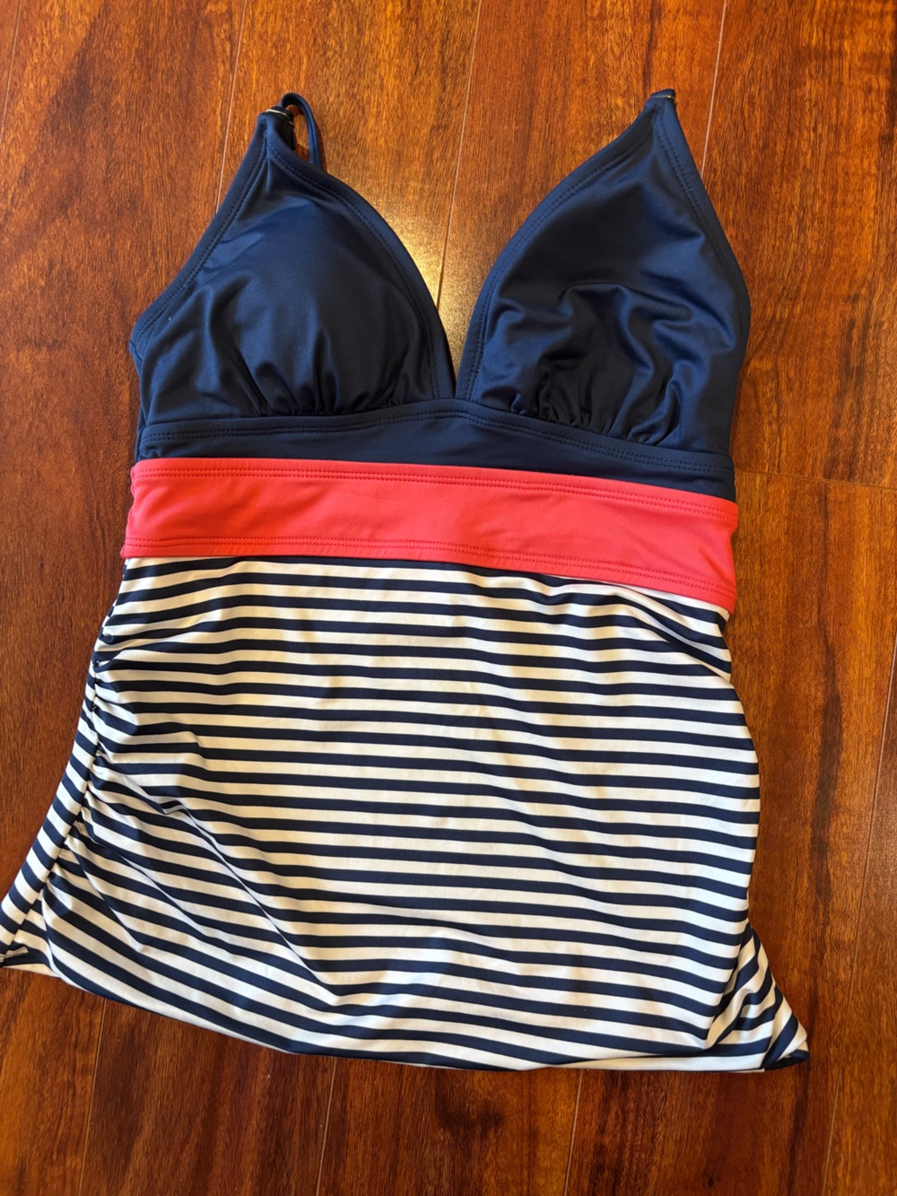 Merona Navy, White & Red Striped Swim Top